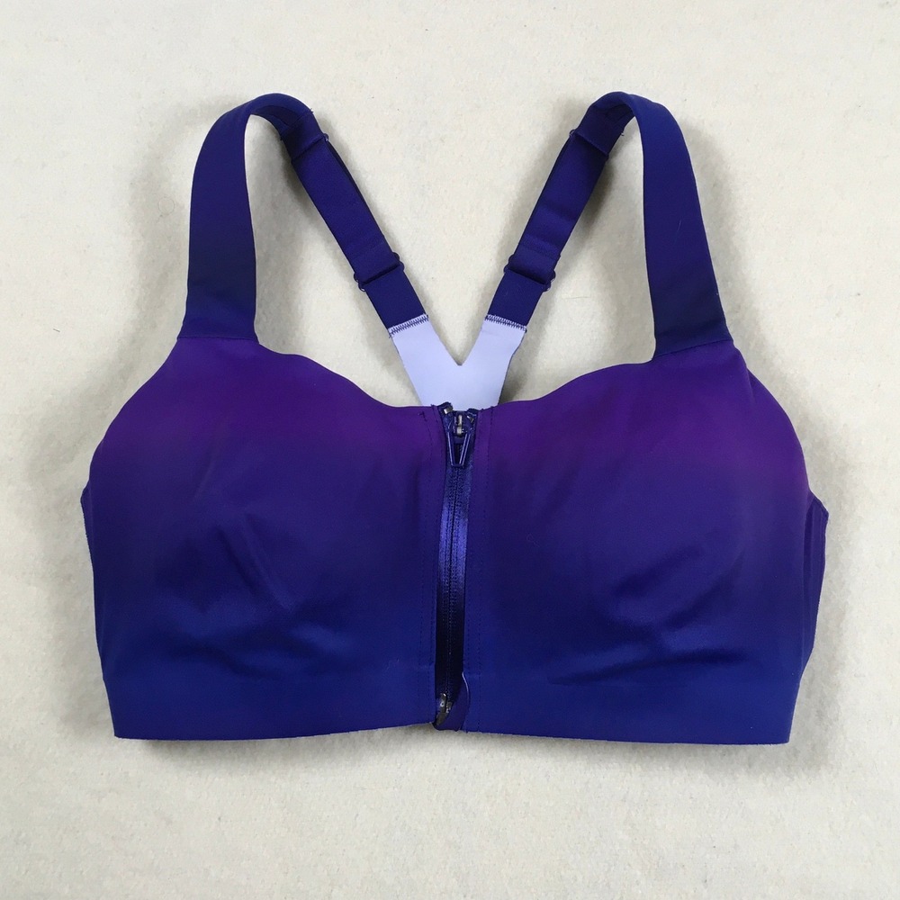 Victoria Secret Knockout Zip Front Support Sports Bra Size 34D D75 Purple